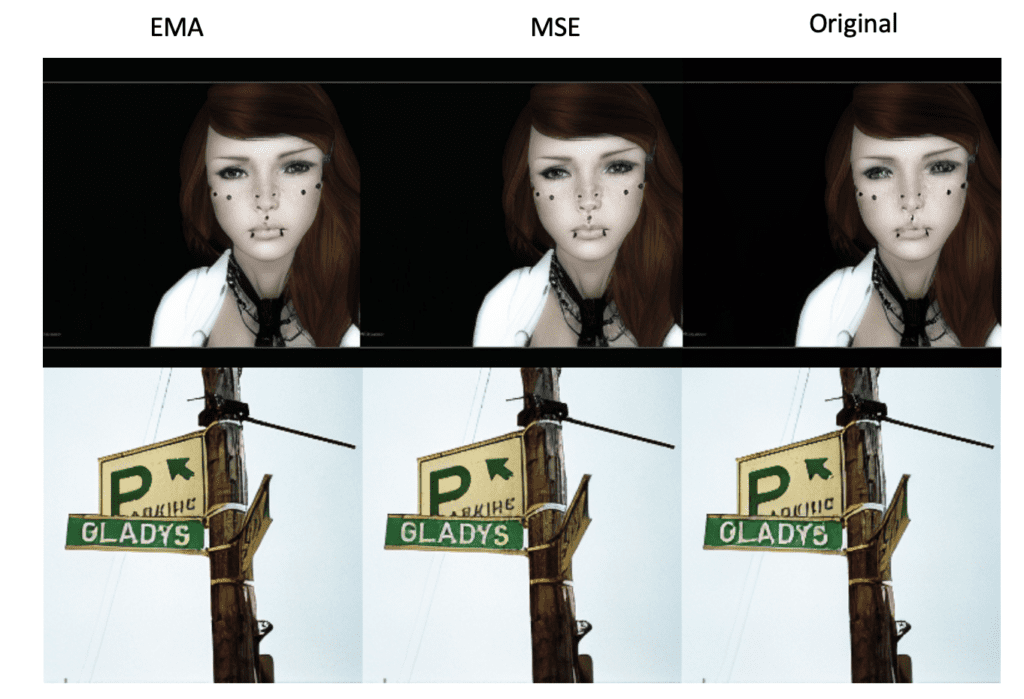 Comparison of 3 VAEs: EMA, MSE and original.