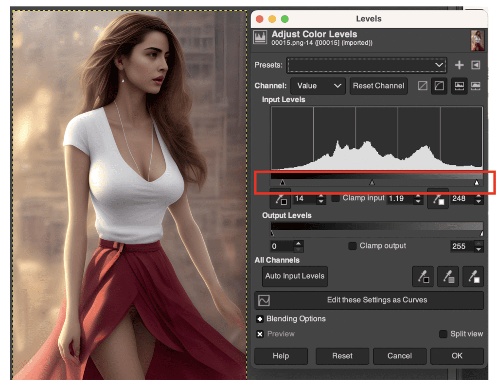 Adjust levels in GIMP for Stable Diffusion workflow.