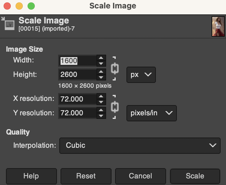 Resize image in GIMP.
