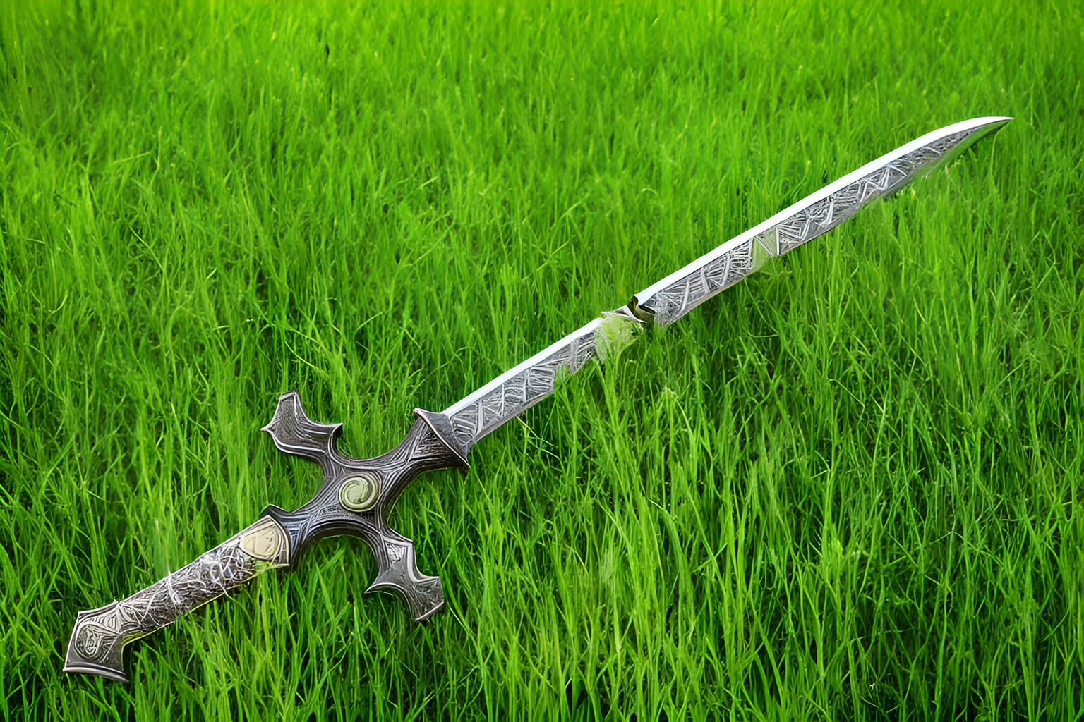 sword on grass produced by stable diffusion image to image