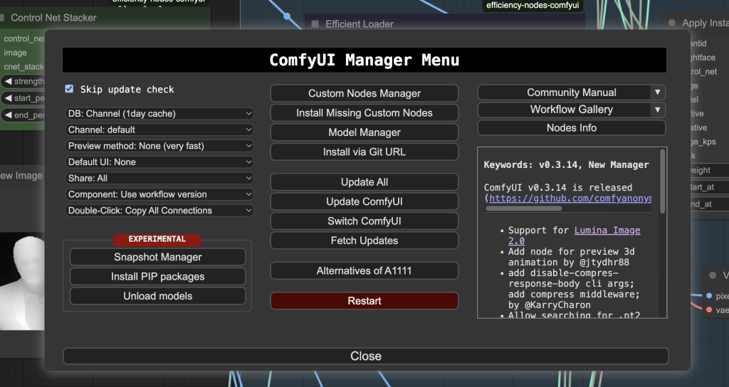 ComfyUI manager menu