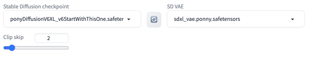 Quick settings for pony diffusion model