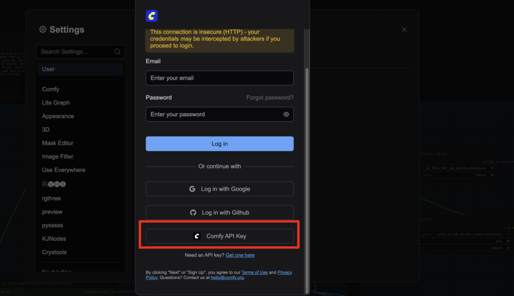 ComfyUI API: login